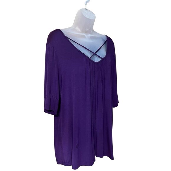 Molly & Isadora Purple Strappy Modal Rayon Short Sleeves Stretch Top Sz 2X - Picture 4 of 9